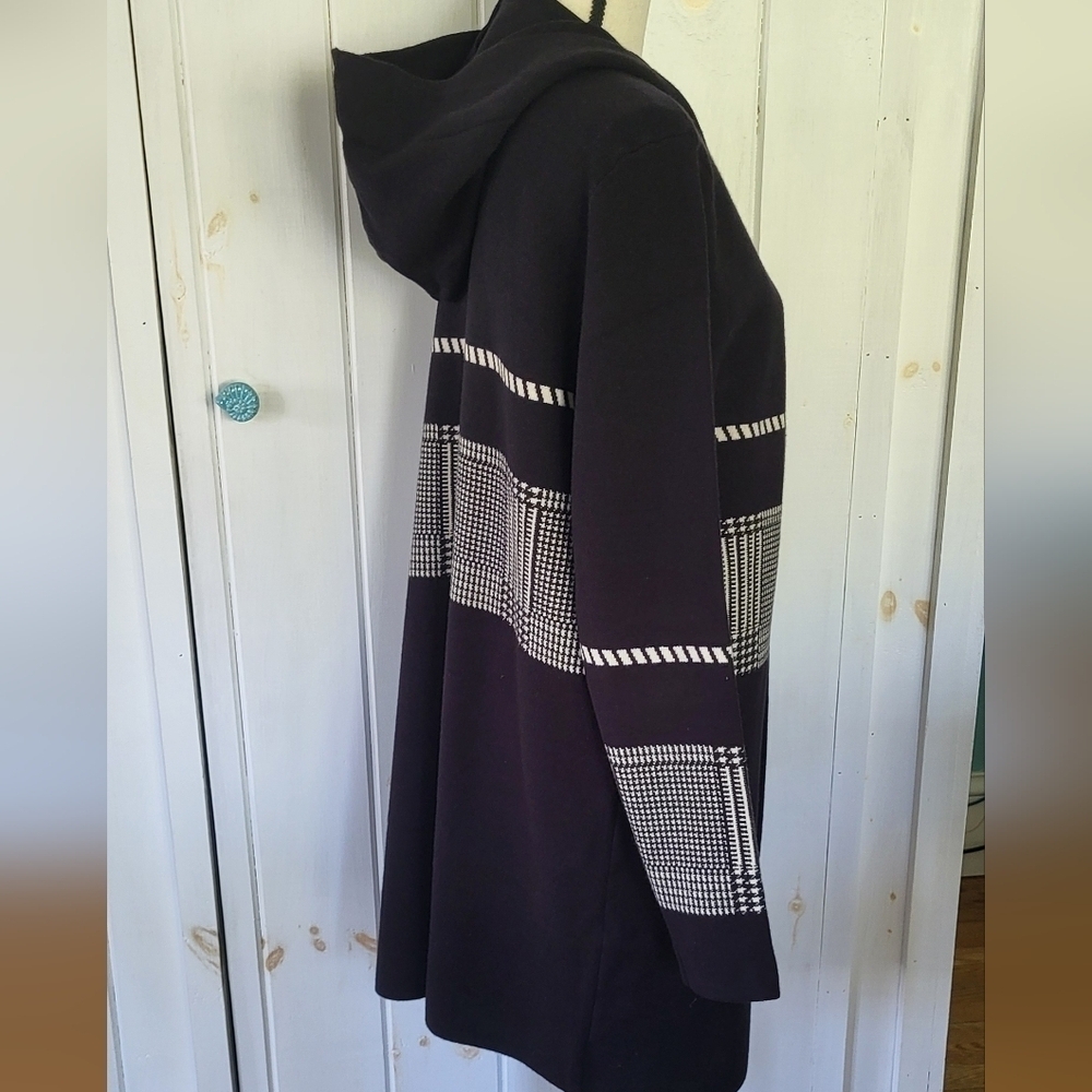 Romimona Longline Hooded Herringbone Block Open Front Cardigan - Picture 6 of 11